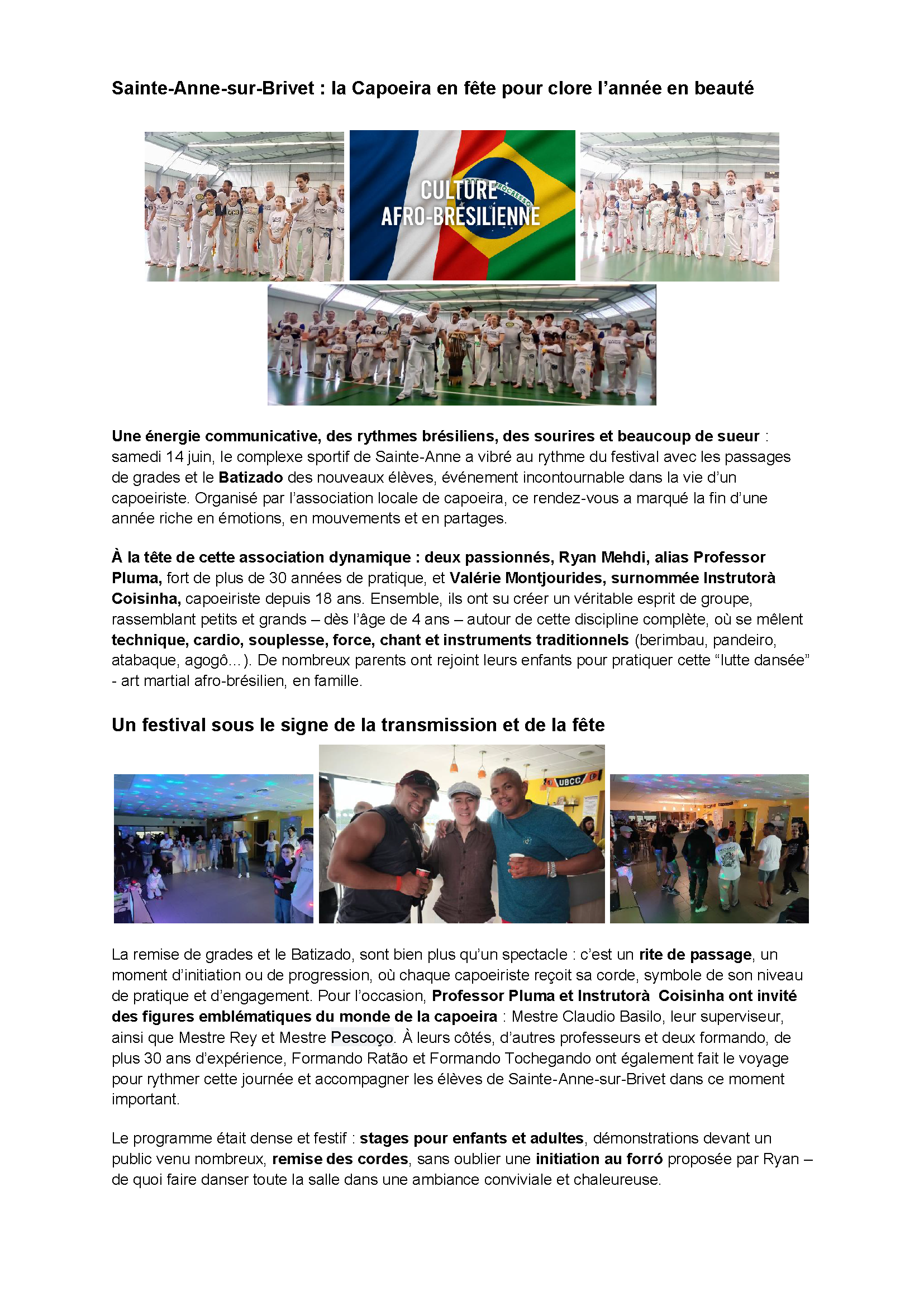 Article presse Capoeira Sainte-Anne-sur-Brivet 2025, page 1